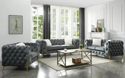 Velvet Button Tufted Sofa Set, View more