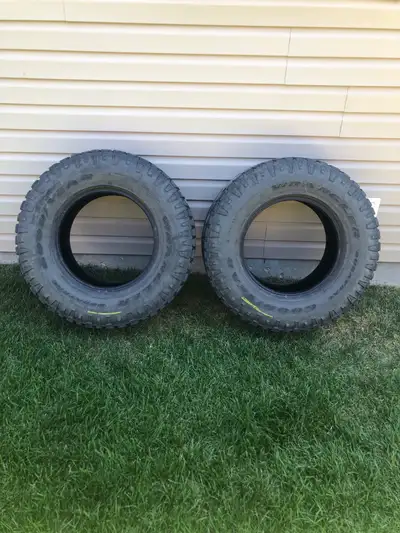 Good Year Wrangler Duratrac tires size LT285/70R17. No repairs in them and still have decent tread....