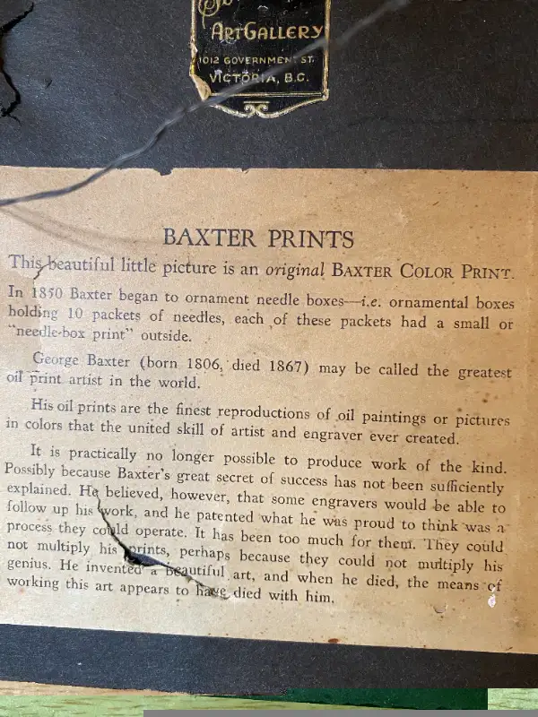 ANTIQUE COLOR G.BAXTER PRINT FRAME in Arts & Collectibles in Vancouver - Image 8