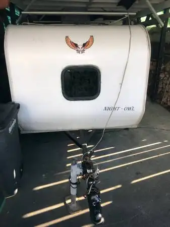 Tear drop trailer that can be pulled by a regular car. Double foam bed, TV, dvd player, mini kitchen...