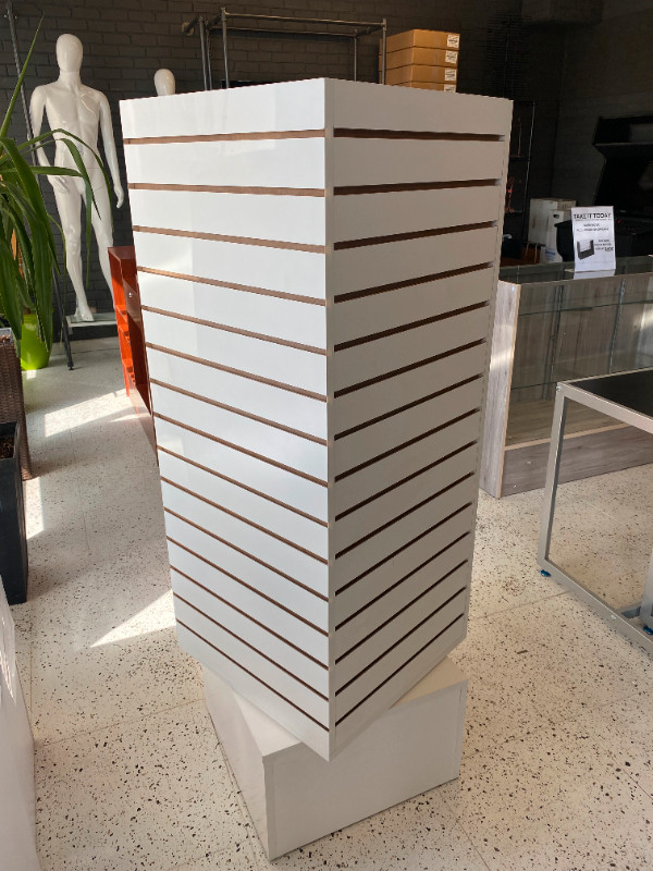 DISPLAY SLATWALL ROTATING TOWER IN WHITE , REG $ 592 / SALE $350 in Hutches & Display Cabinets in City of Toronto