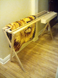 Latch Hook Rug Stand with mounted yarn storage unit