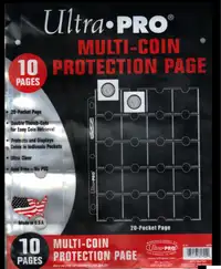 Ultra Pro 20-POCKET SHEETS .... for COINS ... package of 10