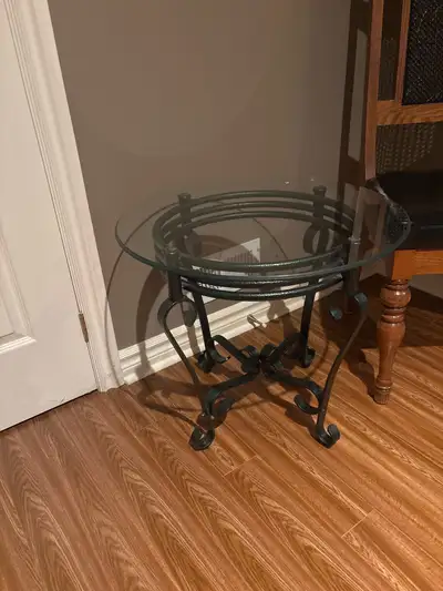 Glass & rod iron end table, View more