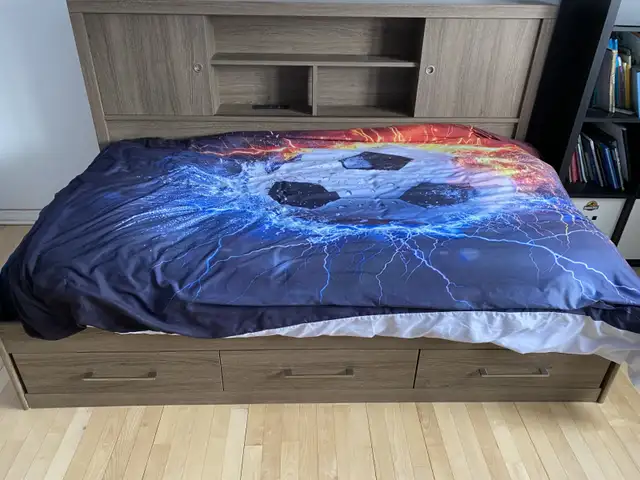 Set de chambre lit simple avec rangement / bedroom set in Beds & Mattresses in West Island - Image 2