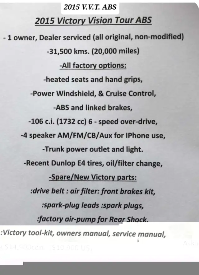 2015 Victory Vision Tour ABS in Other in Corner Brook - Image 11