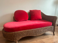 Red Cushioned Wicker Loveseat - Indoor/Outdoor