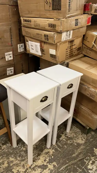 Narrow tall 2 Tier Side Table, End Table with Drawer and Shelf,, View more