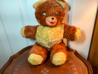 Vtg Yellow & Brown Teddy Bear w Rubber Nose/Mouth & Googly Eyes