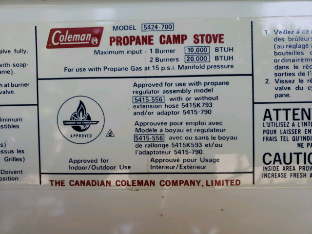 Réchaud Coleman au propane.  dans Pêche, camping et plein Air  à Victoriaville - Image 2