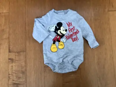 DISNEY BRAND SIZE 3 MONTH MICKEY MY FIRST VALENTINE’S DAY ONESIE, View more