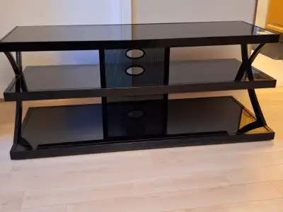Black Steel TV stand with black tempered glass, View more