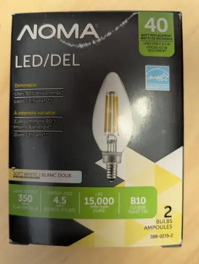 NOMA LED 40W Chandelier Filament Light Bulb, Soft White, 2-pk, View more