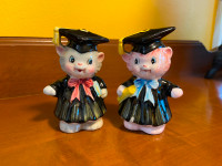 Vintage Anthropomorphic Py Graduation Cats Salt Pepper Shakers