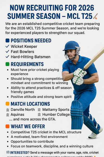 Experienced Cricket Players Wanted, View more