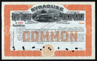 189_ New York: Syracuse Rapid Transit Railway Stock Certificate