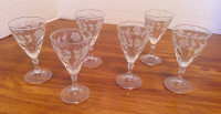 6 Vintage Etched Liqueur Glasses