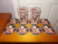 2 Limited Edition IRON MAIDEN Trooper Pint Glasses & 8 Coasters