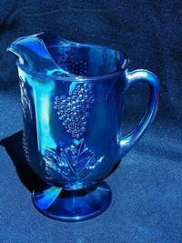 Large Blue Carnival Harvest Grape Pitcher
