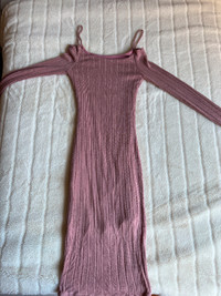 Ribbed Off Shoulder Pink Dress