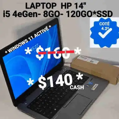 LAPTOP  HP 14"- i5 4eGen- 8GO- 120GO*SSD, View more