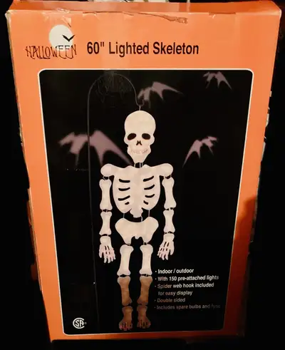 NEW 60” Halloween Prop Life Size Light-Up Jointed Skeleton, View more