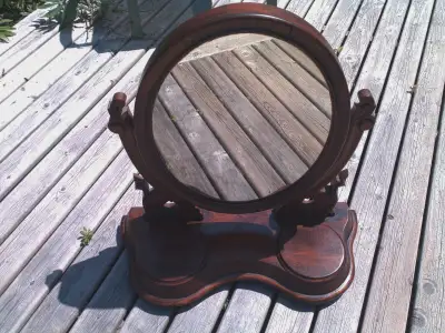 Antique solid mahogany Georgian dressing table mirror with two covered compartments for jewelry or t...