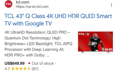 43” smart tcl tv with google brand new, View more