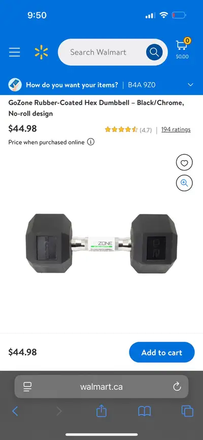 This is a used GoZone 20lb rubber-coated hex dumbbell in black and chrome, designed with a no-roll f...
