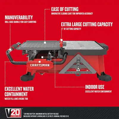 CRAFTSMAN V20 7-in Compact Cordless Wet Tile Saw, View more