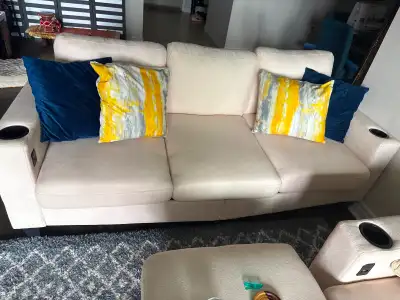 Beige Couch with Built-in Cup Holders, View more