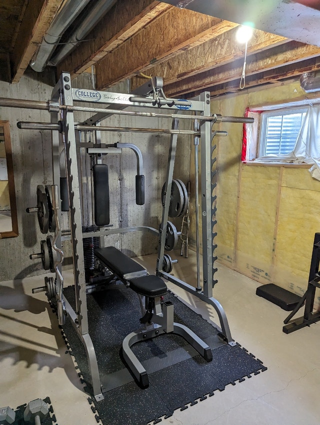 Home Gym Body Solid Rack w/ Olympic Barbell and Smith Machine