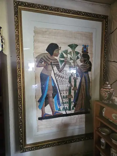 very large antique Egyptian papyrus painting, View more