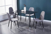 Black Marble Glass Top Table with Grey Chairs 5pcs Set price dro