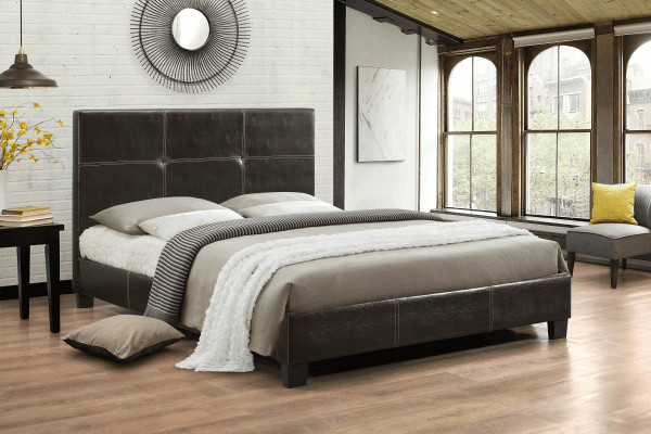 PU Leather Bed frame with Contrast Stitching - Espresso - Queen in Beds & Mattresses in City of Toronto