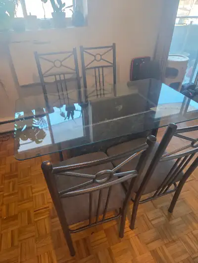 4 Chairs and Table - Glass Top and 2-Piece Marble Base, View more