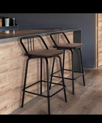 Set of 2 Bar Stools, 34.8" Barstools with Back, Swivel Counter S