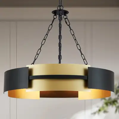 Avzkcy Black Gold Chandelier 5-Light Farmhouse Drum Ceiling Ligh, View more