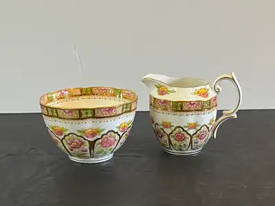 VTG ROYAL ALBERT ENGLAND SUGAR BOWL & CREAM SET COURT PATTERN, View more