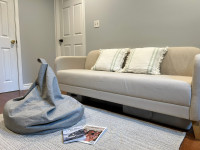 $300 Three-Seater Sofa (FREE: Cushions + Carpet + Beanbag)