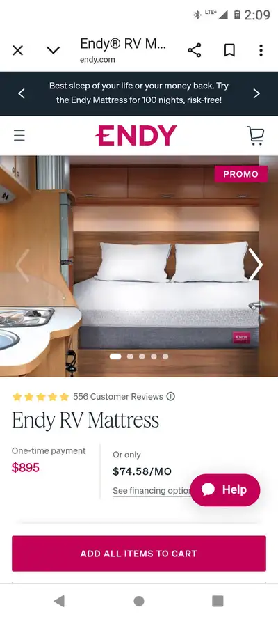 Endy RV Mattress queen in mint condition! only $200. Call or text