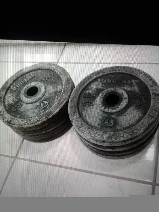 Rubber coated metal weight plates (1 inch hole) $1 per pound  in Exercise Equipment in City of Toronto - Image 6