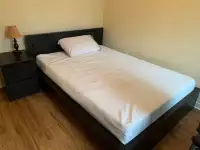 Double Bed frame, double mattress, and nightstand 