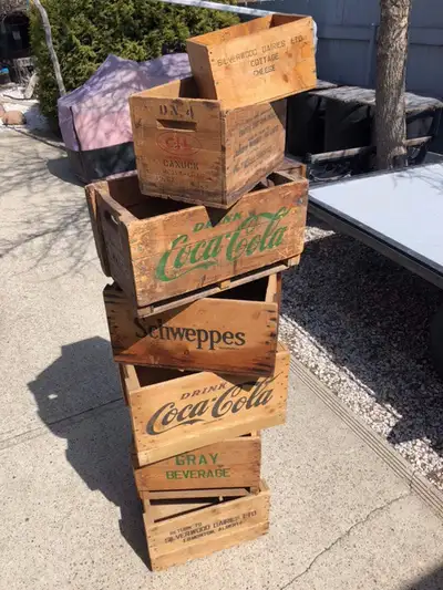 Vintage pop, ammo and dairy wooden boxes. $30 - 50 depending on the condition and size of the box. *...