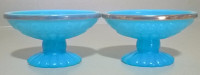 Vintage Avon Translucent Opaline Blue Milk Glass Pedestal Dishes