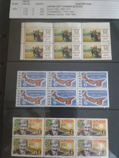 Canadian Stamps-Three Upper Corner Left Blocks from 1969, View more