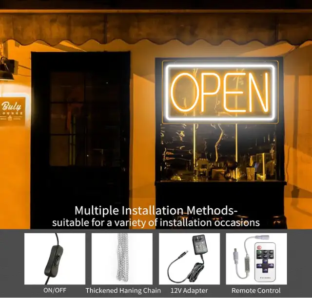 Ultra Bright 32” LED Open Sign – White/Yellow Neon Look Open Box63009266857217122
