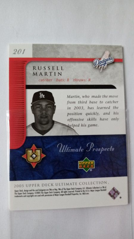 2005 Ultimate Collection Ultimate Prospects /275 Russell Martin in Arts & Collectibles in St. Catharines - Image 3