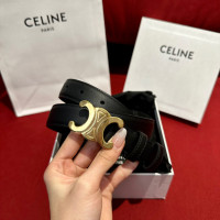 New Celine Triomphe Black Calfaskin Leather Belt