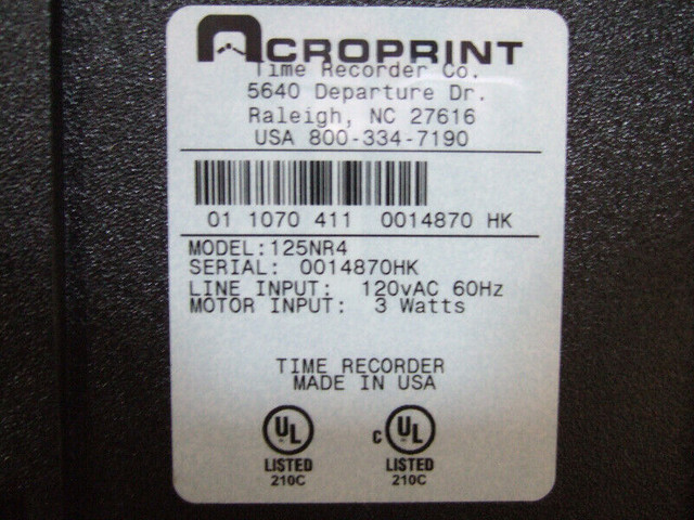 Acroprint Time Recorder in Other Business & Industrial in North Bay - Image 2